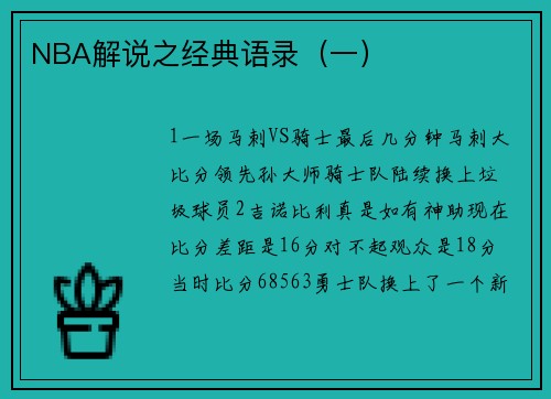 NBA解说之经典语录（一）