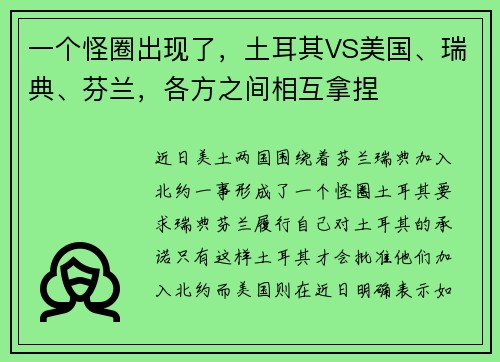 一个怪圈出现了，土耳其VS美国、瑞典、芬兰，各方之间相互拿捏